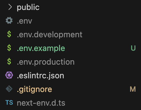 Screenshot of vscode file explorer showing .env.example file