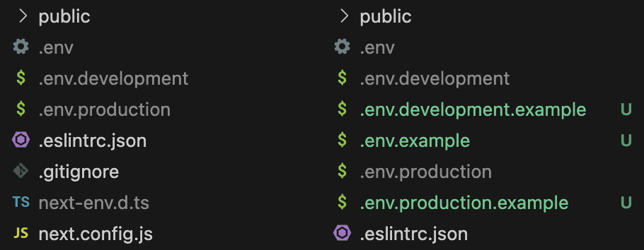 Screenshot of vscode file explorer showing multiple .env.example files