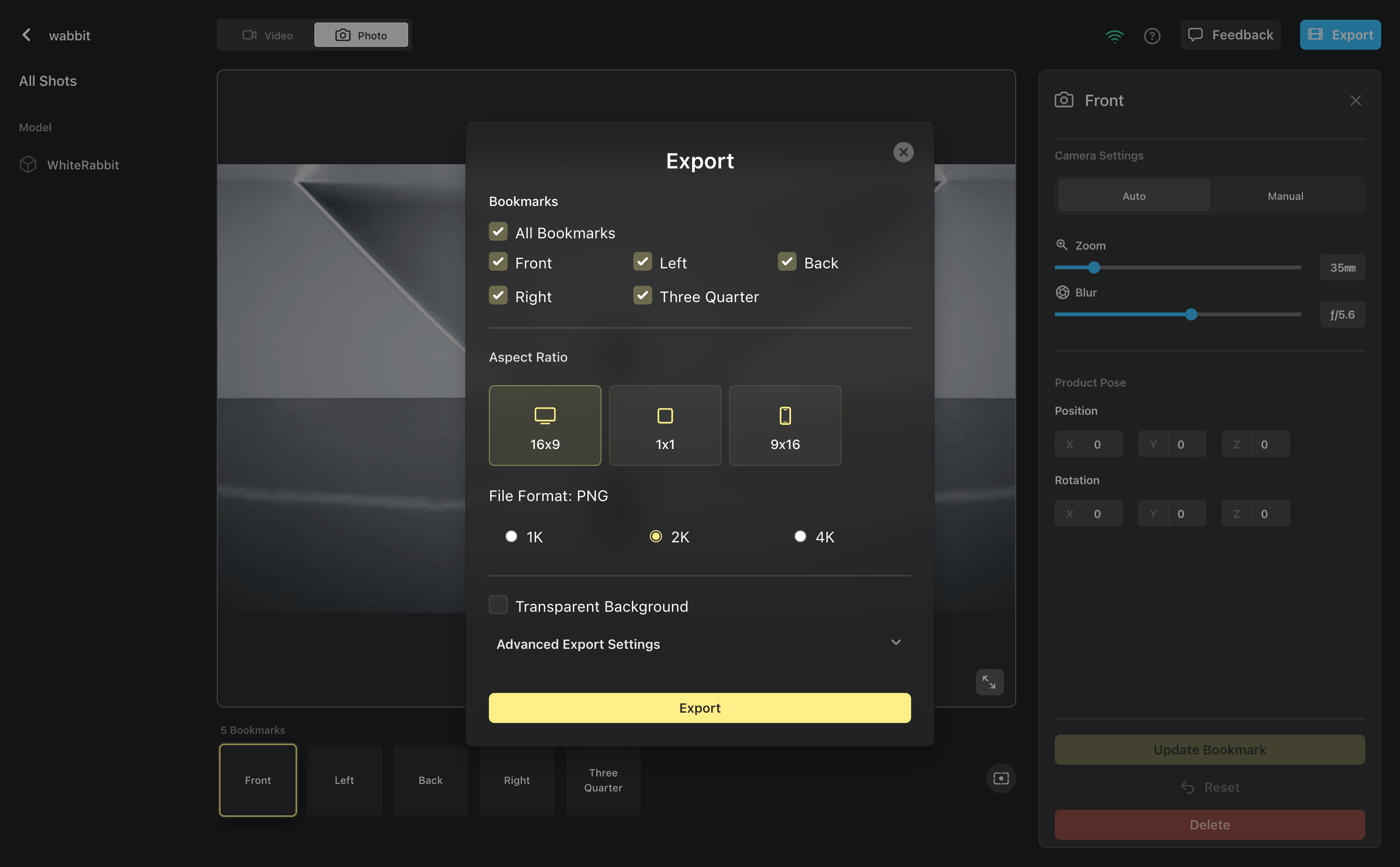 v2 studio export page